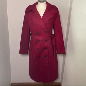 Escalier Wine Red Wool Blend Trench Coat Belted Double-Breasted M NWT